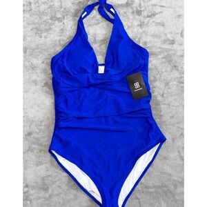 Suuksess Cutout One Piece Swimsuit Womens Large Royal Blue Stretch Tummy Control